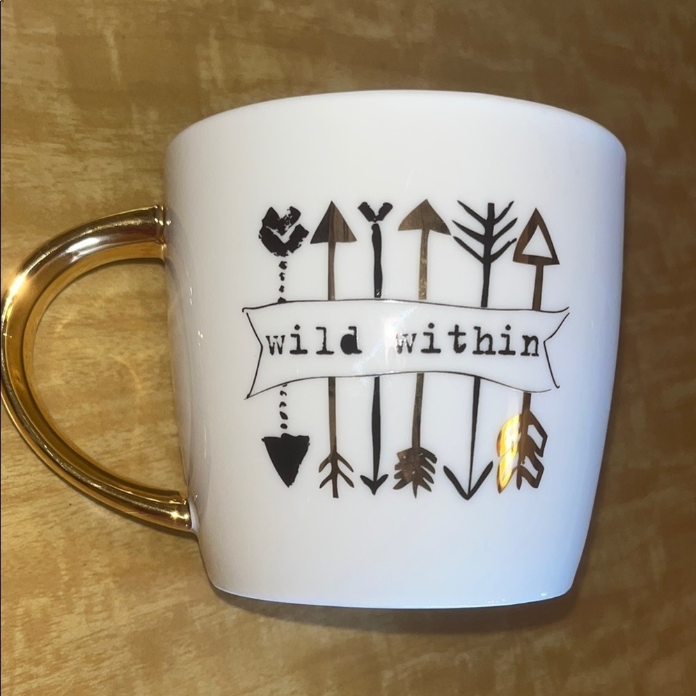 Slant Collection White Mug with Gold Handle and Black & Gold Design Wild Within
